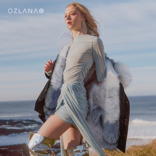 OZLANA黑色皮草派克服女2023年外套女皮毛一体冬季保暖外套女