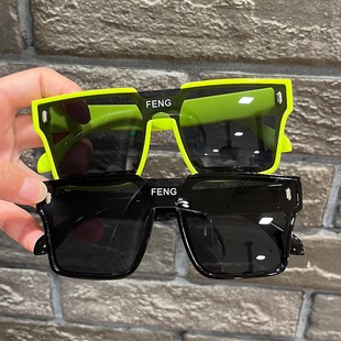 儿童太阳镜男女童时尚大框街拍走秀绿色墨镜，防紫外线遮阳眼镜潮酷