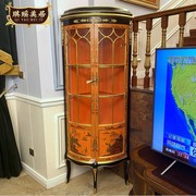 古典手绘墙角酒柜法式橙色带灯玻璃三角饰物柜欧式复古别墅展示柜