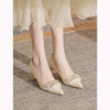 法式白色晚风温柔单鞋2023年粗跟婚鞋新娘鞋，高级感婚纱高跟鞋