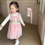 陈大猪女宝宝连衣裙冬装2023小童洋气时髦吊带连衣裙婴儿裙子