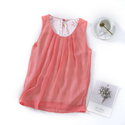 e58-2夏季女纯色雪纺，无袖圆领宽松清凉衬衫，双层防透背心吊带
