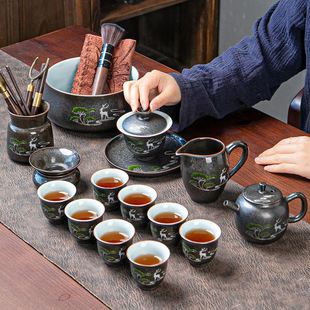 银斑釉茶具套装家用简约茶艺办公客厅功夫茶壶陶瓷泡茶杯礼盒套装