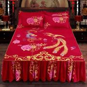 红色结婚床套斜纹加厚磨毛床裙床罩单件韩版婚庆大红用品新人大全