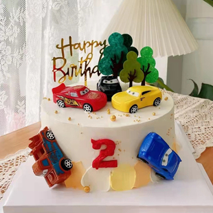 汽车总动员蛋糕装饰摆件麦昆，卡通迷你赛车玩具儿童生日烘焙插件
