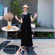 黑色设计连衣裙拼接感风女2024慵懒夏季休闲时尚设计感T恤裙