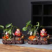 家中装饰摆件创意水培财神花瓶茶台装饰摆件花盆植物花器客厅装饰