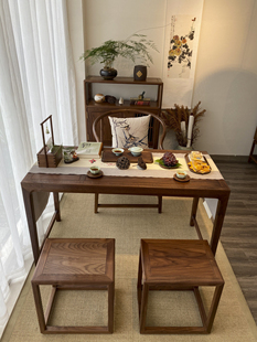 北美黑胡桃木新中式实木茶几阳台，移动小型茶桌，茶台桌迷你休闲家用