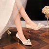法式红色婚鞋新娘鞋蝴蝶结，2024年春秋尖头，高跟鞋女细跟不累脚