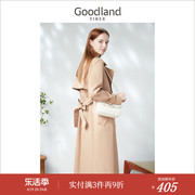 Goodland美地女装春季英伦双排扣中长款风衣外套高级感