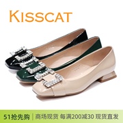 接吻猫kisscat低跟方头水钻亮漆牛皮，女单鞋ka32502-14
