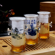 红茶泡茶器加厚耐热玻璃功夫茶具套装陶瓷青花双耳冲茶壶茶杯整套
