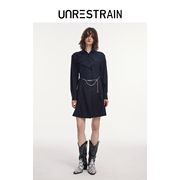 UNRESTRAINUNR设计师品牌24春夏黑色金属链长袖连衣裙女半裙