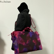Fu.DuJuan 设计师包 气质 手工 植鞣牛皮包 手提大包 斜跨包 紫花