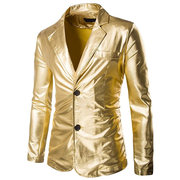 个性舞台演出西装外套2024春季金色银色舞蹈者男士烫金亮面小西服