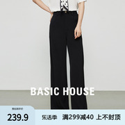 basichouse百家好2024春高腰直筒阔腿裤显瘦纯色拖地裤子黑色