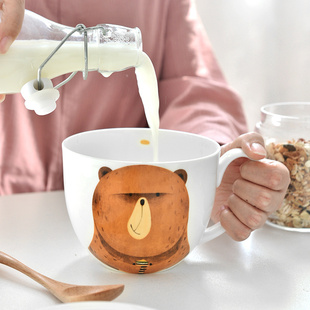 象有秘密大容量马克杯，陶瓷杯带盖勺水杯燕麦，杯子麦片早餐碗可爱