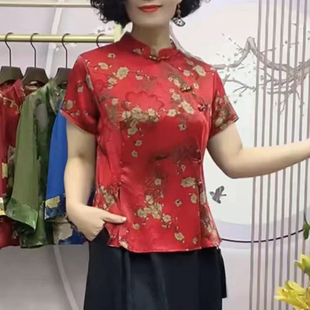夏季时尚中国风改良旗袍上衣，中式盘扣复古真丝唐装女短袖上衣