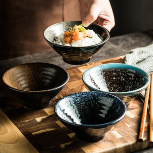 复古日式餐具碗家用陶瓷碗面碗，汤碗小碗单个吃饭米饭碗斗笠碗
