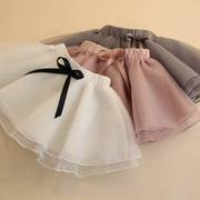 儿童短裙白色粉色灰色纱裙女童腰裙超短裙子蓬蓬裙夏裙半身裙蕾丝
