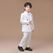 男童白色礼服六粒扣西装套装儿童表演服正装主持人男孩钢琴演出服