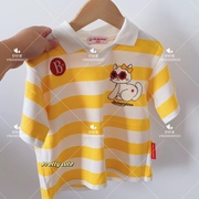 韩国童装ins风婴儿宝宝男女童夏季黄色小猫条纹Polo衫防蚊裤