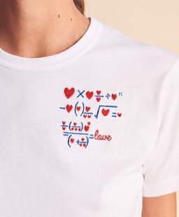 法式小众经典百搭红桃心方程式刺绣宽松圆领纯棉短袖T恤