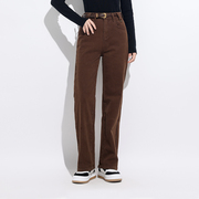 美拉德秋冬棕色牛仔裤，女直筒宽松窄版阔腿裤，高腰加绒咖啡色焦糖色