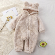 宝宝珊瑚绒宽松连体衣棉服，冬季外出服婴儿，加厚衣服新生儿可爱哈衣