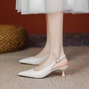 尖头后空细跟白色，高跟鞋女2024秋夏季韩版一字带法式包头凉鞋