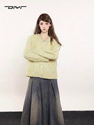 原创设计绿色马海毛娃娃领圆领，针织软糯风，毛衣外套女宽松慵懒开衫