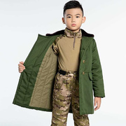儿童军棉绿大衣加厚保暖网红宝宝棉袄冬季中长款大衣，军绿色外套