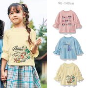 日系童装 春夏女童纯棉七分袖上衣儿童t恤可爱宝宝卡通打底衫