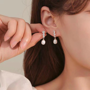 天然淡水珍珠米珠半孔耳钉，韩国气质简约s925银针，耳钉镶钻百搭耳饰