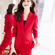 很正的中国红优雅紫色高端女性职场通勤正装