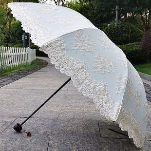 米白色黑色复古典蕾丝刺绣花黑胶防紫外线太阳伞晴雨伞高档奢华