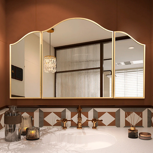 法式折叠三面镜化妆镜复古壁炉壁挂三折镜艺术装饰镜卫生间浴室镜