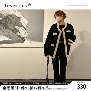 lesfortes21aw原创设计黑白，撞色羊羔毛外套(毛外套，)秋冬潮牌高级感棉服