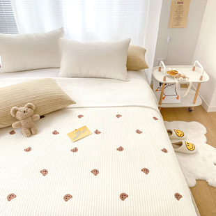 韩国牛奶绒绗缝床盖，三件套秋冬保暖单件，加厚夹棉床单宝宝绒冬季
