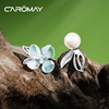 caromay绿妍系列花朵不对称耳环气质清新花瓣耳钉，女春夏耳饰