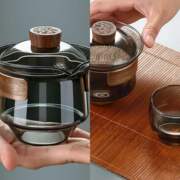  茶杯功夫茶具套装加厚透明暮雨玻璃盖碗中式整套茶具YW-35