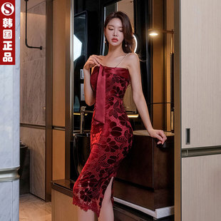 韩国高级感奢华聚会宴会晚装，小礼服性感连衣裙蕾丝抹胸吊带裙