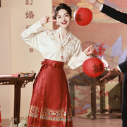 新中式改良汉服红色半身长裙，女2024春秋冬款可上班穿的马面裙