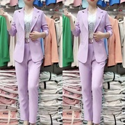 紫色小西服外套女2023春韩版修身显瘦纯色洋气百搭职业小西装