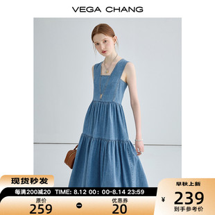 vegachang牛仔吊带连衣裙，女2023年夏季法式复古显瘦气质长裙