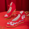 舞绣缘结婚红鞋女新娘鞋平跟内增高明制汉服鞋圆头鞋红色浅口单鞋