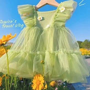 女童连衣裙夏款女宝宝超仙气森系儿童绿色公主蓬蓬tutu裙子夏装潮
