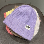 韩国纯色数字冬季保暖套头帽，ins百搭护耳，时尚针织毛线帽子女兔毛