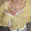 黄色假两件针织开衫外套女2023秋季小个子短款毛衣长袖上