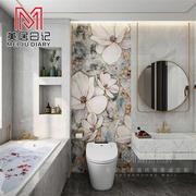 现代浴室卫生间花砖花片，艺术瓷砖背景墙，岩板带花墙砖植物拼图壁画